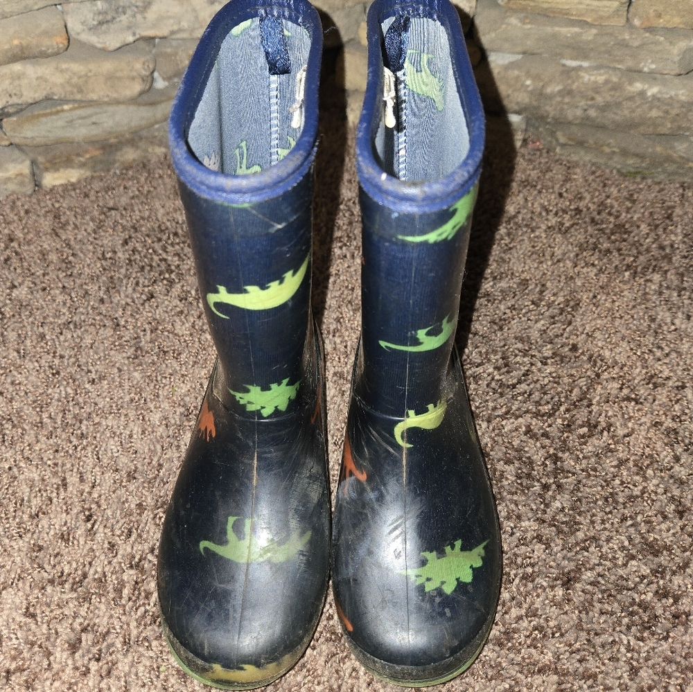 Carters Kids Dinosaur Rain Boots - Blue and Green Size 12